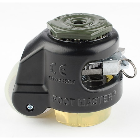 Foot Master Leveling Caster, Ratchet, 50 mm PU Wheel, 1/2-13 Stem, Swivel, 250 kg Cap, PU Foot Pad, Black GDR-60-S-HUP-CUR-FBL-1/2